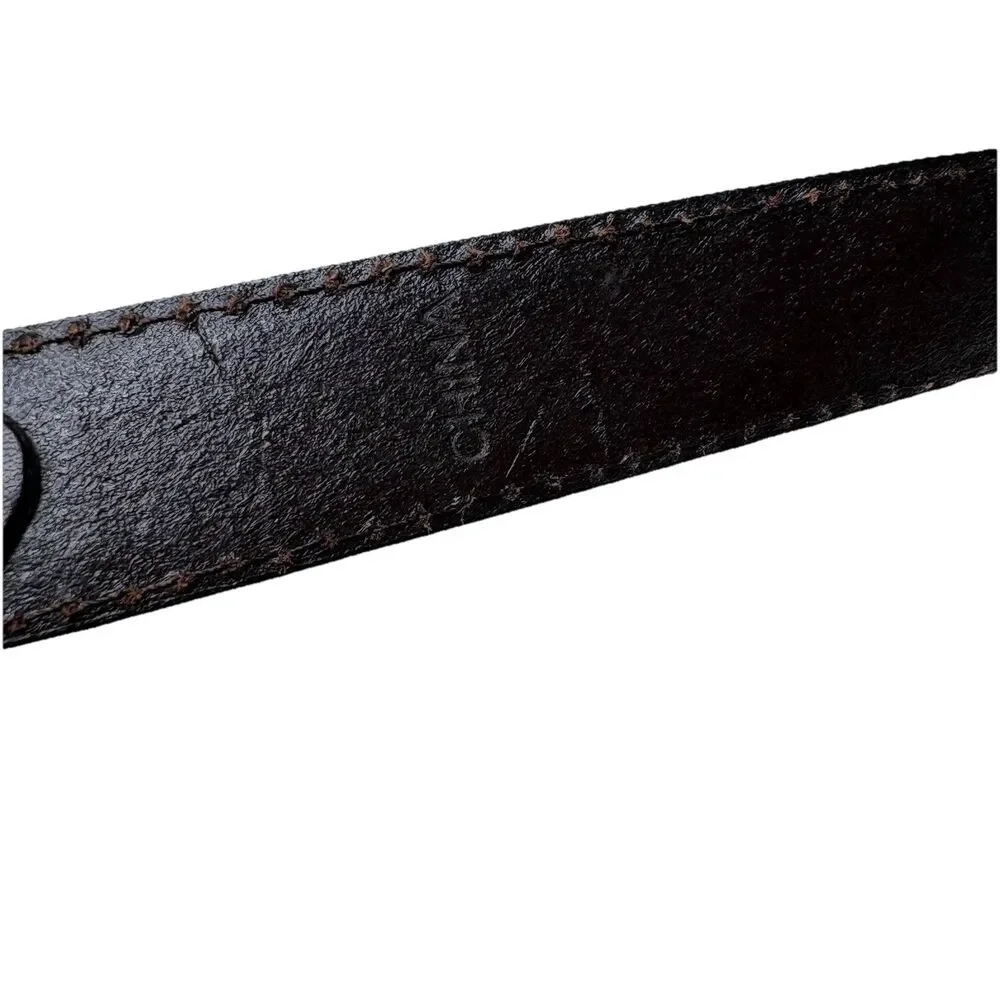 Vintage Brown LeatherWomens Belt With Brass Oval Buckle Adjustable Up to 43